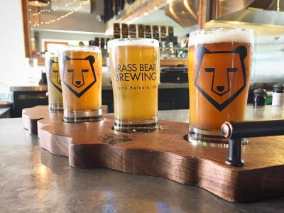 A flight of beer at Brass Bear Brewing in Santa Barbara.
