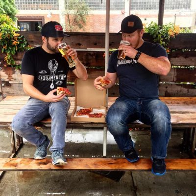 Enjoying pizza and beer at Figueroa Mountain Brewing in Santa Barbara.